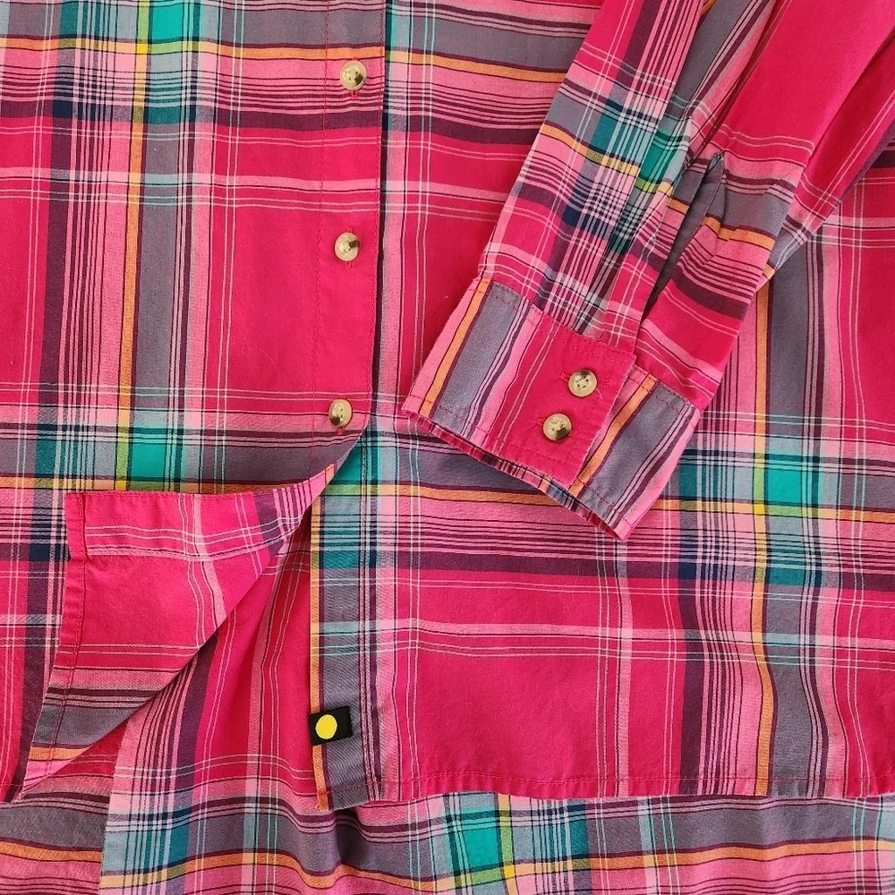 LIFE IS GOOD Pink Plaid Button Front Cotton Shirt Relaxed Casual Top xl - Picture 7 of 15